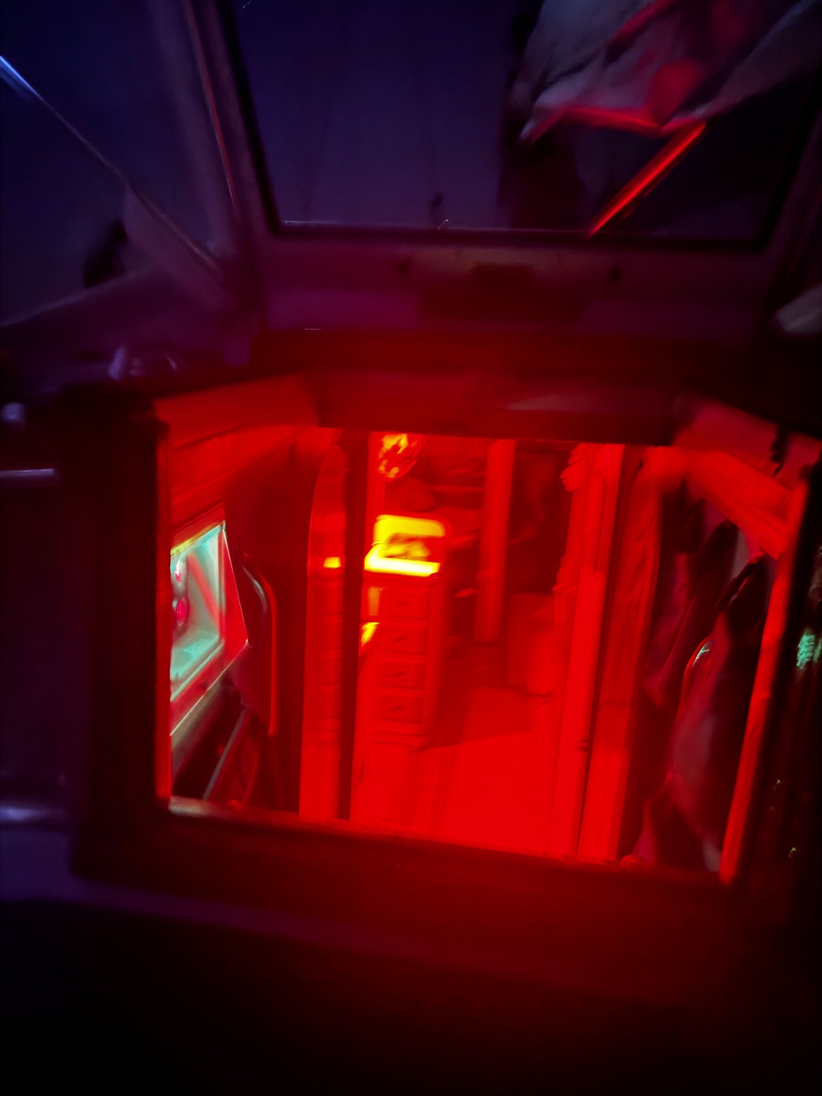 Lights onboard and down below are red after dark to protect night vision