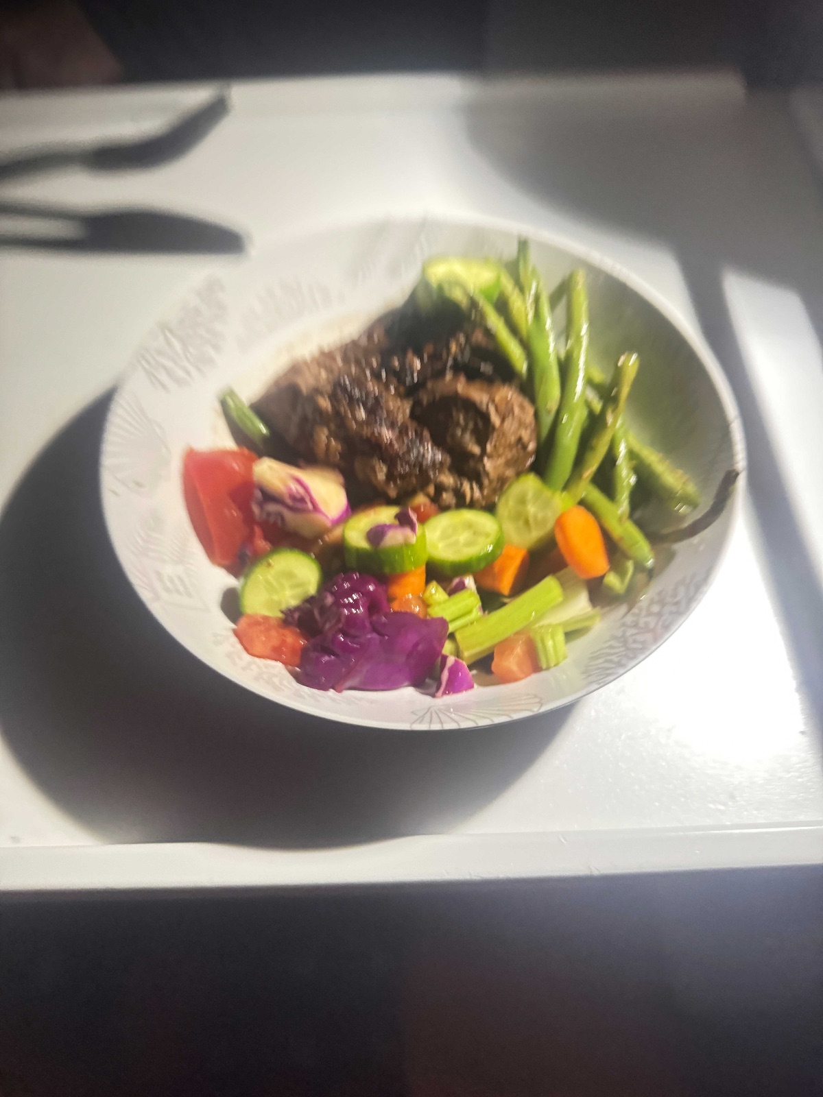 Ribeye with greens. Yum.