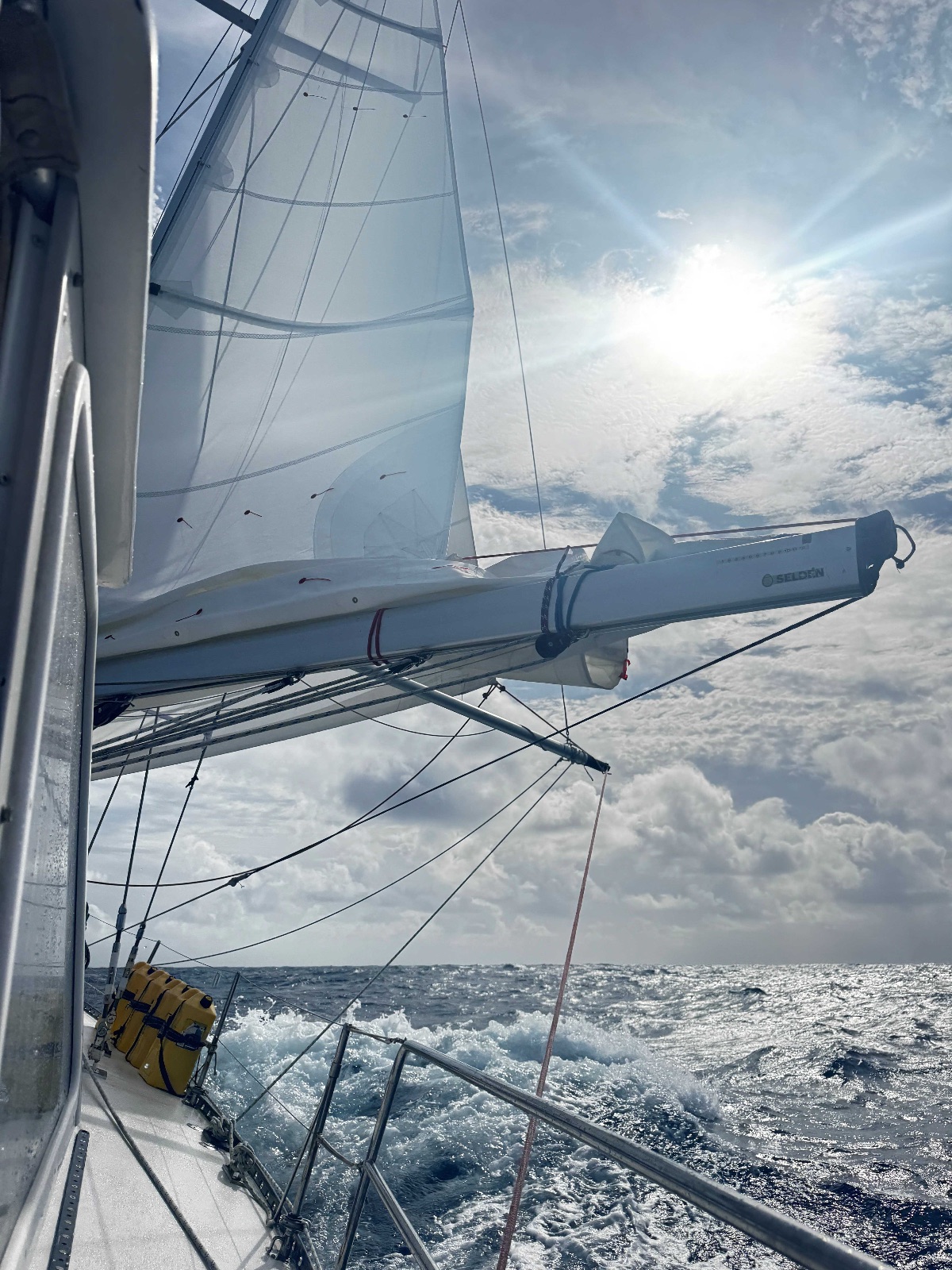 Fully reefed main today with 25+ knots of wind